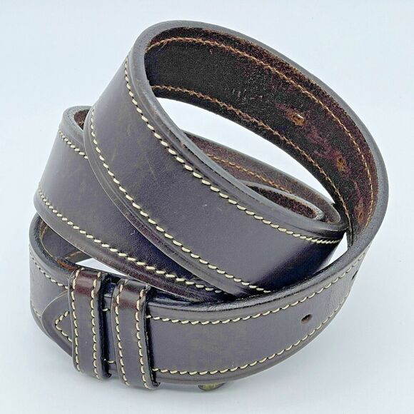 Old Navy Other - Old Navy Leather Belt Men’s 36 Brown Leather Contrast Cream Stitch Western Norm